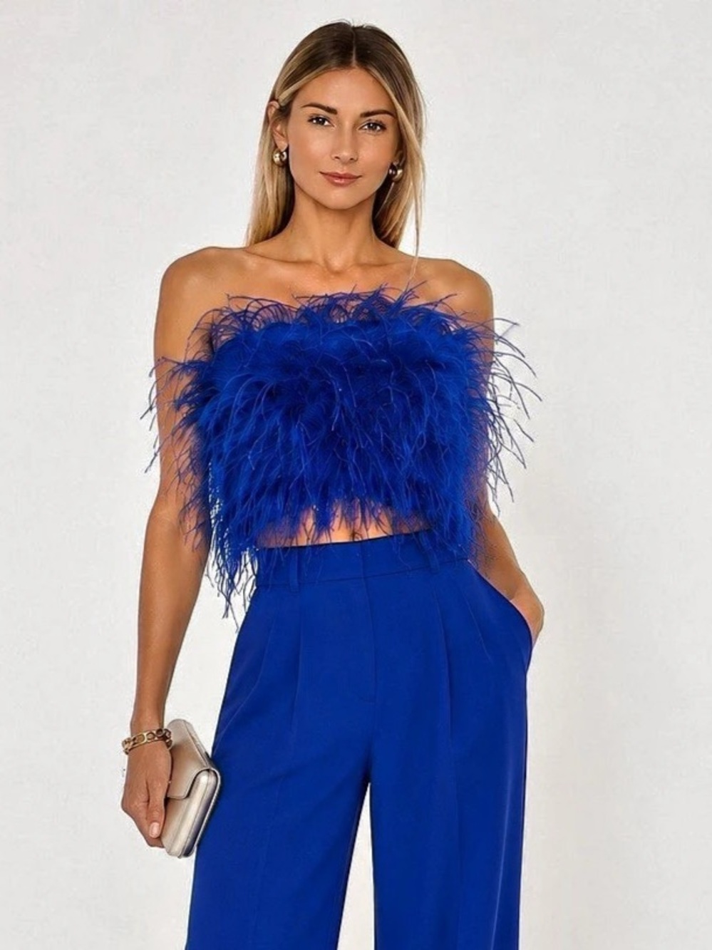 LAMARQUE Zaina Feather Bustier Top Cobalt Royal Blue Revolve NEW Y2K Size S